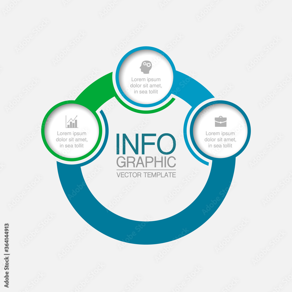 Vector infographic template, circle with 3 steps or options. Data presentation, business concept design for web, brochure, diagram.