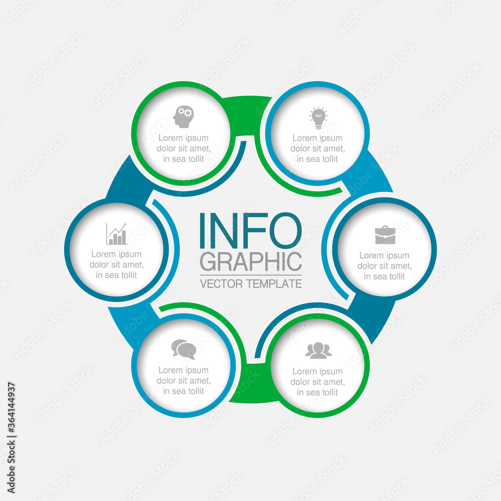 Vector infographic template, circle with 6 steps or options. Data presentation, business concept design for web, brochure, diagram. Vector infographic template, circle with 6 steps or options. Data presentation, business concept design for web, brochure, diagram.