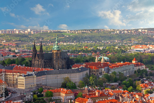 Prague Castle and Saint Vitus Cathedral panoramic city architectural landscape view, Czechia
