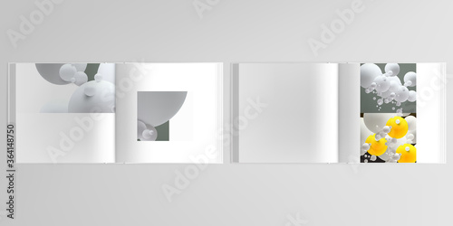 3d realistic vector layout of cover mockup design templates for bifold square brochure, flyer, cover design, book design, magazine, brochure cover. Abstract composition with 3d balls or spheres.