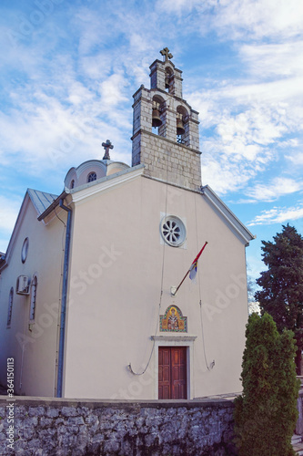 Religious architecture. Montenegro, Herceg Novi, Djenovici village. View of Orthodox Church of St. Spyridon photo