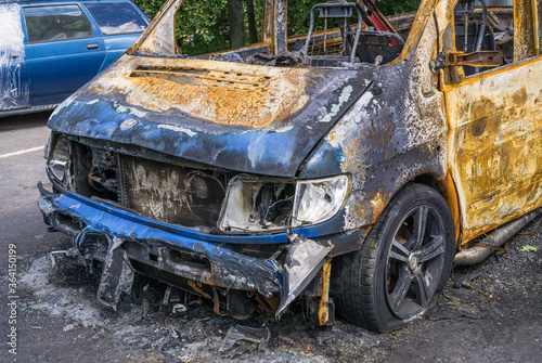 Fragment of burnt car