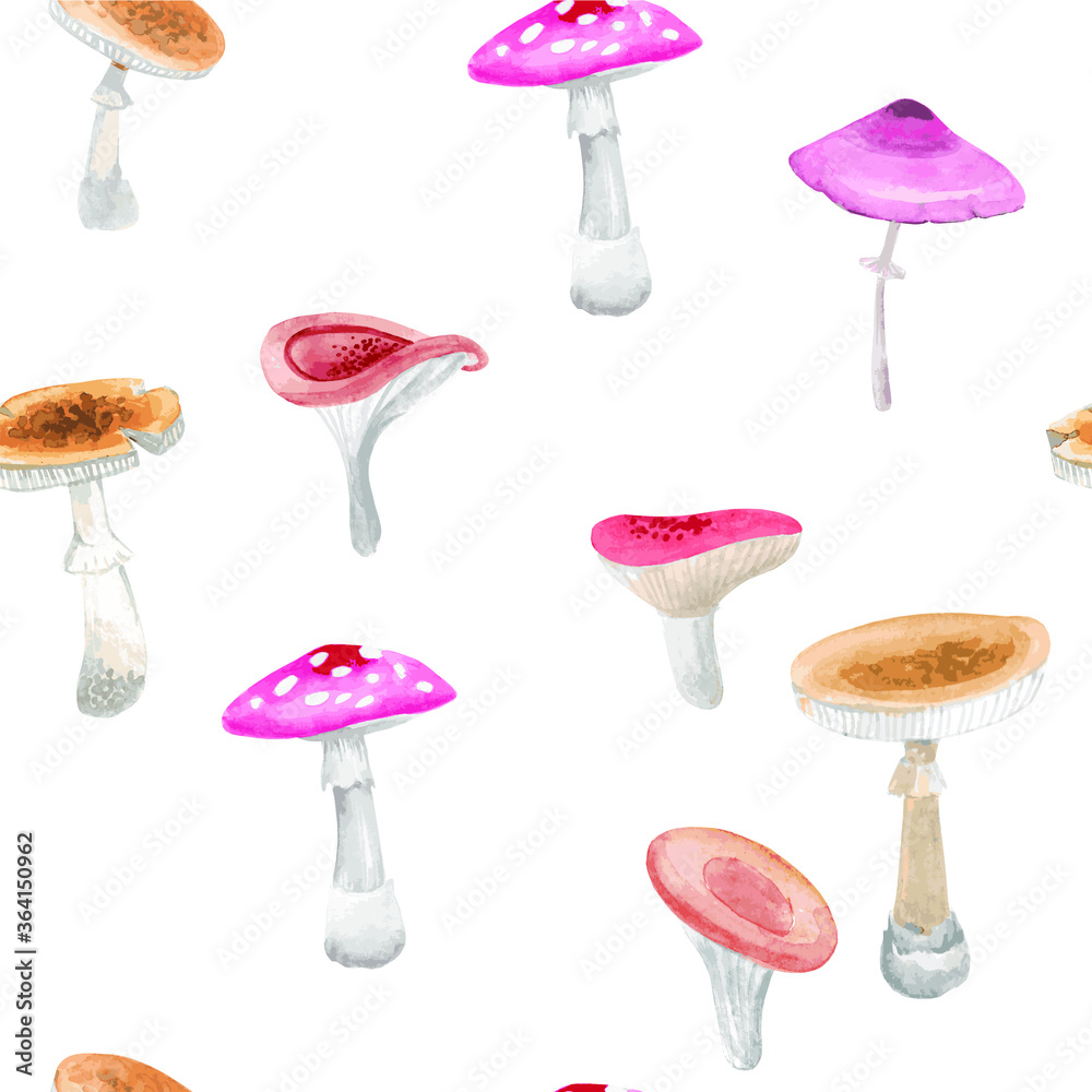 Mushrooms. Hand drawn watercolor painting on white background. Vector pattern Mushrooms. Hand drawn watercolor painting on white background. Vector pattern