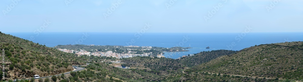 View towards Cadaques coastline from GI-614 Road, Catalonia, Spain.