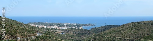 View towards Cadaques coastline from GI-614 Road  Catalonia  Spain.