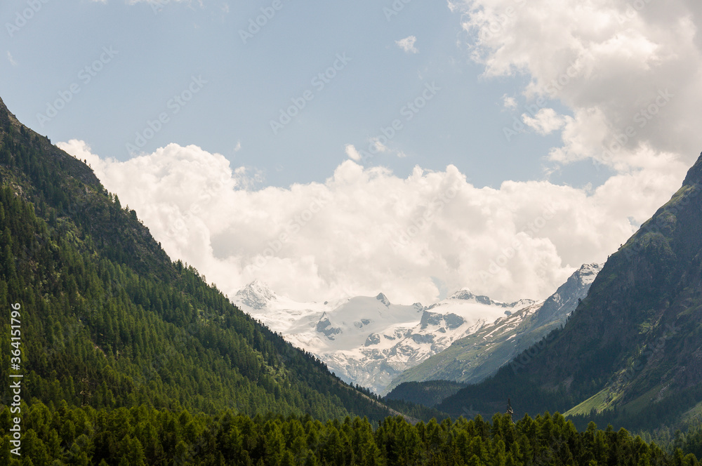 Pontresina, Val Roseg, Piz Roseg, Piz Bernina, Gletscher, Wanderweg, Berninagruppe, Oberengadin, Alpen, Graubünden, Unwetter, Sommer, Schweiz