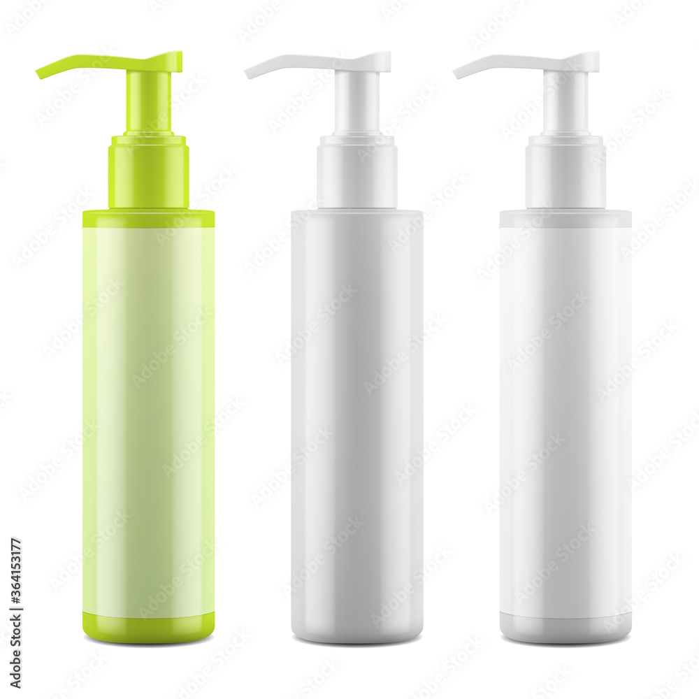 Plastic blank glossy bottle with dispenser. Mockup packaging for cosmetics. Vector EPS 10. Plastic blank glossy bottle with dispenser. Mockup packaging for cosmetics. Vector EPS 10.