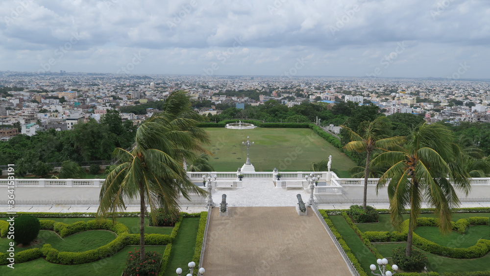 view of downtown Hyderabad from chowmahalla palace