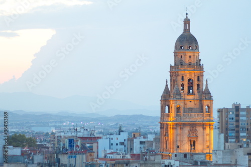 illuminated tower of the cathedral of murcia photo