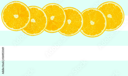 Orange slices on a blue-white tablecloth