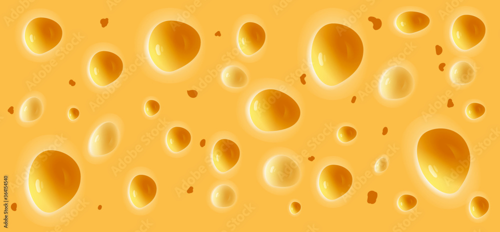 Yellow cheese with holes texture vector illustration. Food background