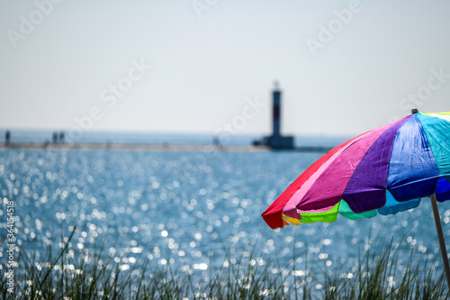 colorful beach umbrella on a summer day