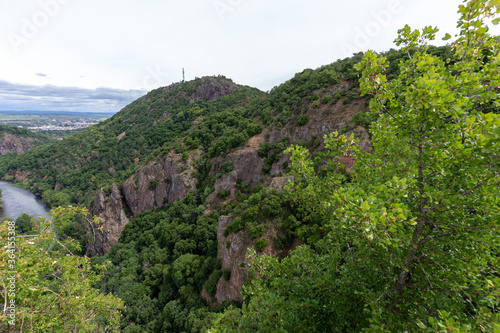 Scenic view from Rheingrafenstein at landscape with river nahe photo