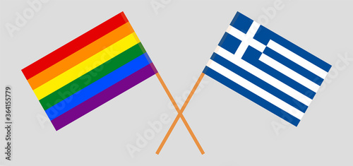 Crossed flags of LGBT and Greece