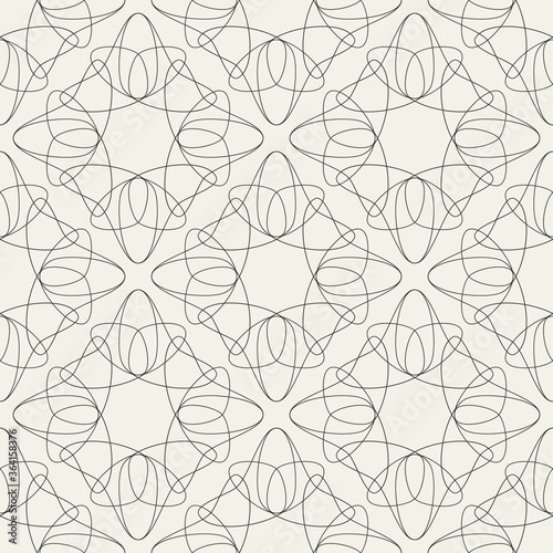 Abstract tessellation pattern with tangled lines. Dark grey structure on light cream background. Minimalist colour combination. Great for fashion, interiors, invitations and wallpapers. 