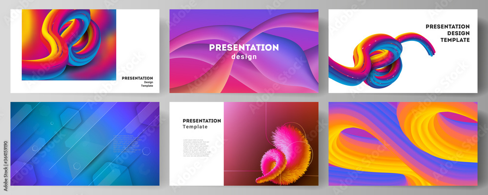 The minimalistic abstract vector illustration layout of the presentation slides design business templates. Futuristic technology design, colorful backgrounds with fluid gradient shapes composition.