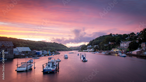 Red Sunset over Looe harbour, cornwall, South England