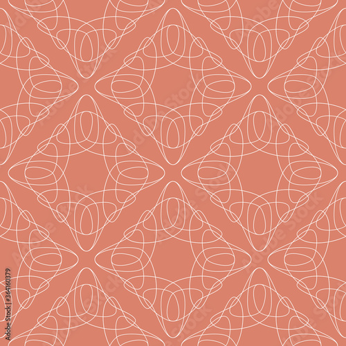 Vector folk tulips seamless pattern background. Elegant ornament pattern with hand drawn flower line art. Rhombus tessellating structure for fashion, interiors, invitations, wallpapers. 