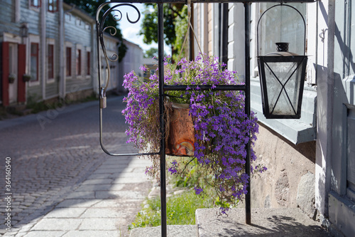 Fototapeta Naklejka Na Ścianę i Meble -  The streets of the old town of Porvoo. Scandinavian architecture. Summer sunny day.