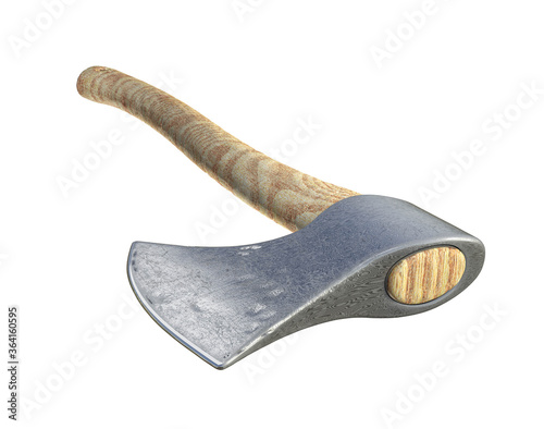 forester's ax with wooden handle isolated on white. 3d rendering. Deforestation