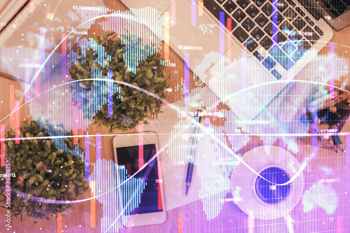 Wallpaper Mural Double exposure of business theme hologram over desktop with phone. Top view. Mobile international trade connection concept. Torontodigital.ca