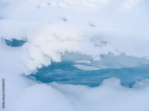 Winter background Texture of snowy ice of Lake Baikal
