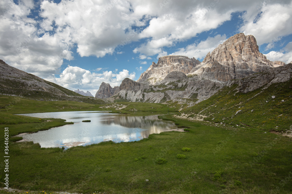 Lake on tre cime di lavaredo Dolomites Italian alps