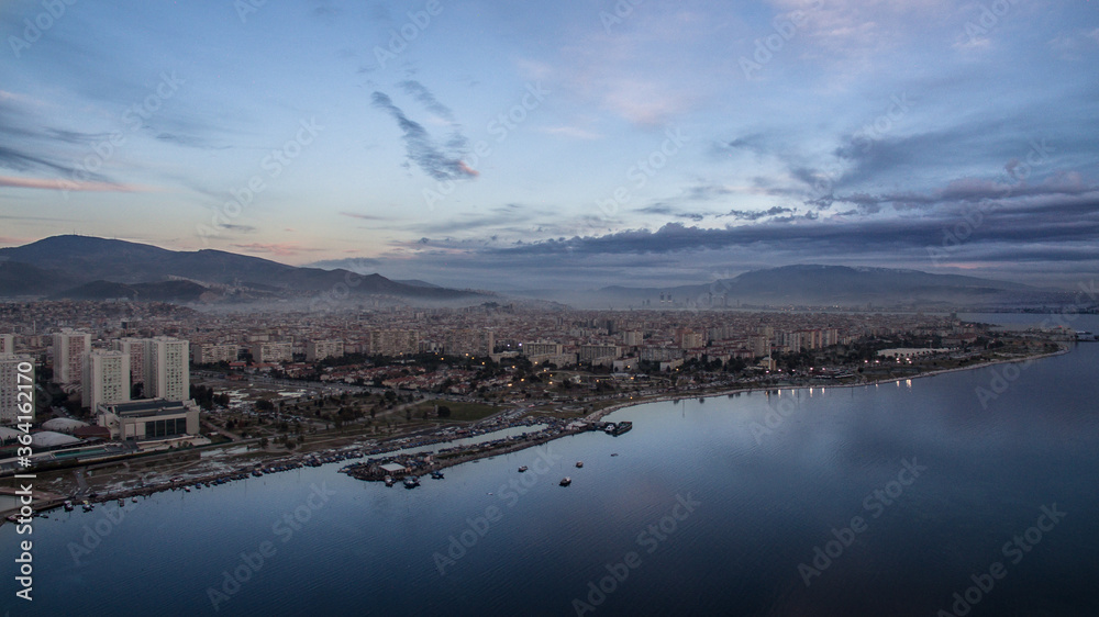 Aerial drone view of izmir city