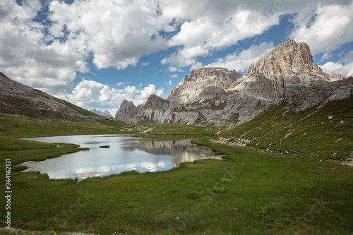 Lake on tre cime di lavaredo Dolomites Italian alps