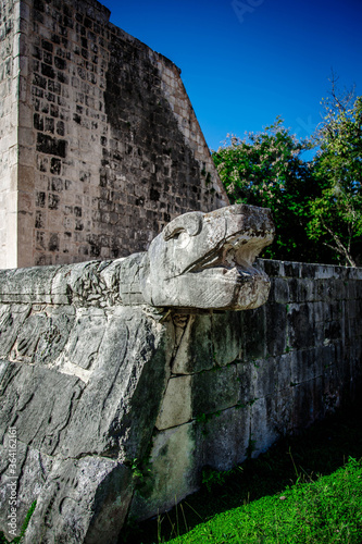 Plumed Serpent, Venus Platform, Chichen Itza, Tinum Municipality, Yucatan State. It was a large pre-Columbian city built by the Maya people of the Terminal Classic period. UNESCO World Heritage