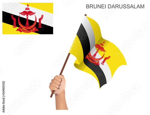 Flag of the State of Brunei Darussalam that is hoisted with a stick held by hand to inflame the spirit of statehood
