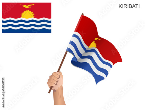 Flag of the State of Kiribati that is hoisted with a stick held by hand to inflame the spirit of statehood