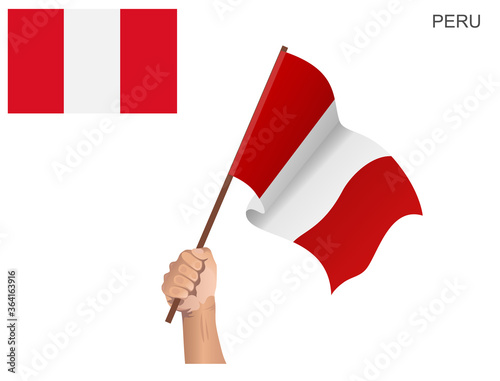 Flag of the State of Peru hoisted with a stick held by hand to inflame the spirit of statehood