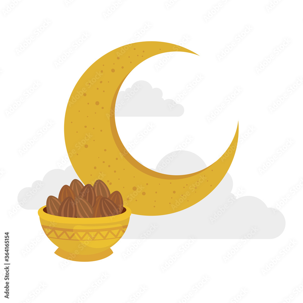 traditional arabic plate with dates fruit and moon, ramadan kareem concept vector illustration design traditional arabic plate with dates fruit and moon, ramadan kareem concept vector illustration design