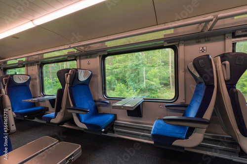 Interior of an empty passanger train. © Rochu_2008
