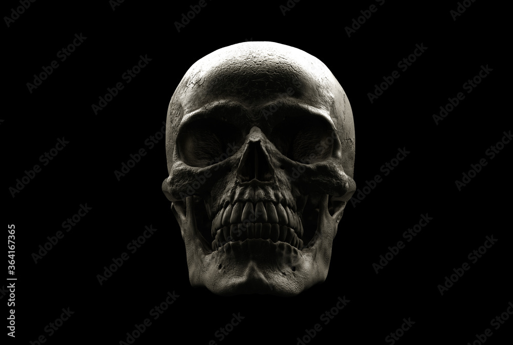 Human skull on Rich Colors a Black Isolated Background. Poster, print. The concept of death, horror. A symbol of spooky Halloween. 3d rendering illustration. Human skull on Rich Colors a Black Isolated Background. Poster, print. The concept of death, horror. A symbol of spooky Halloween. 3d rendering illustration.