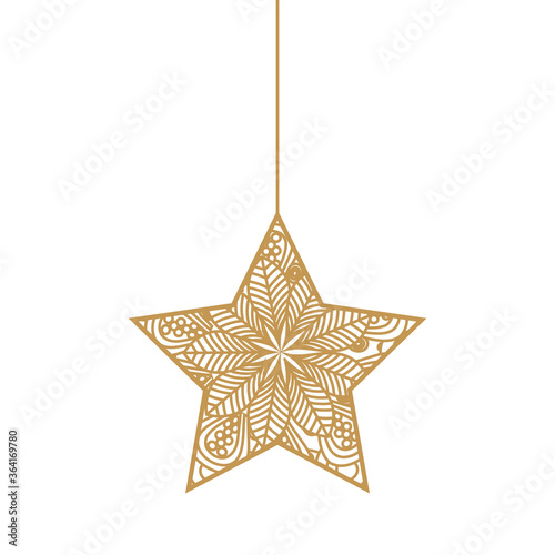 golden star hanging, magical shiny on white basckground vector illustration design