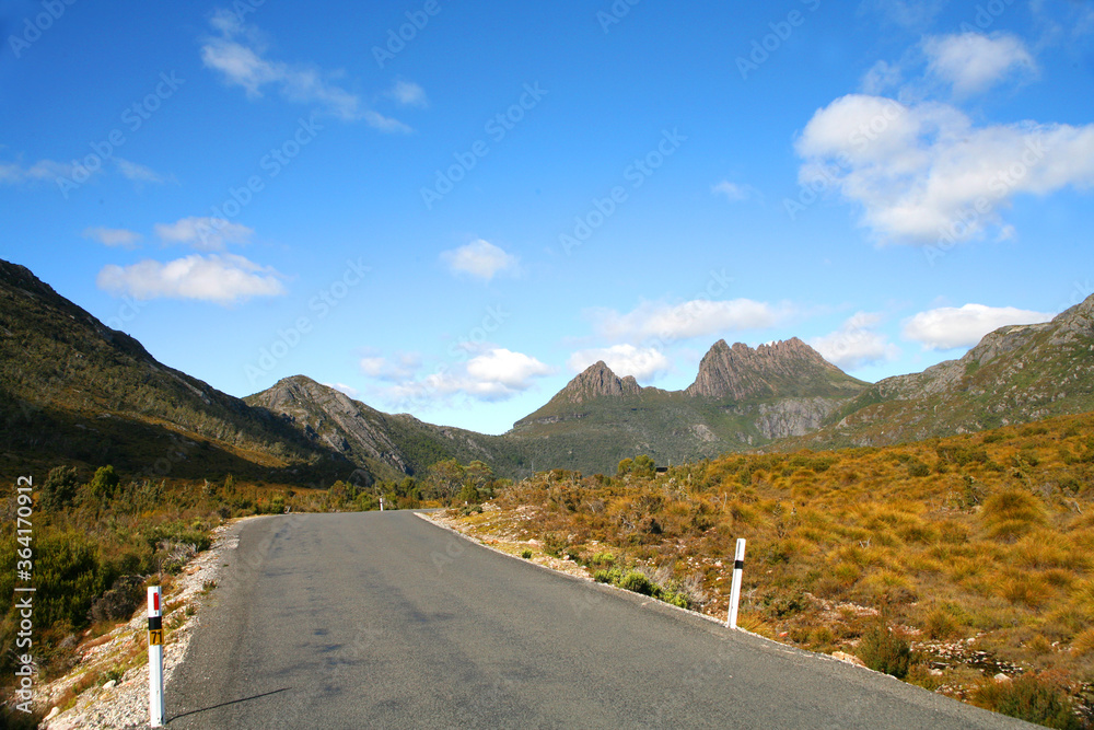 Beautiful Cradle Mountain National Park in Tasmania Australia featuring lake, forests and blue sky