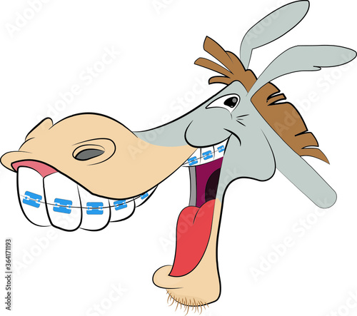 The donkey laughs and puts the dental wire