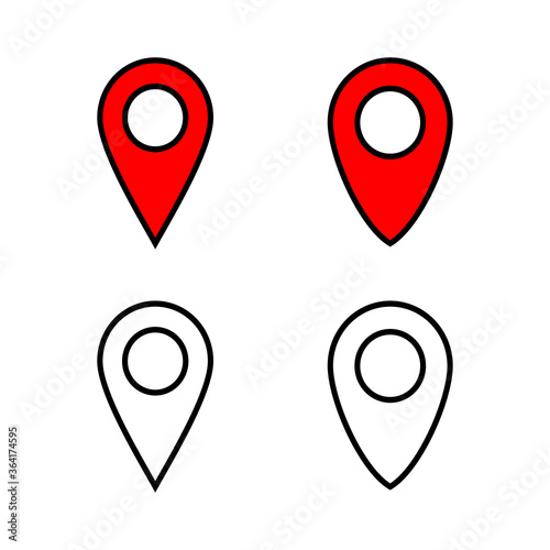 Set of Pin icons. Location icon. Map pointer icon. Point. Locator. Address