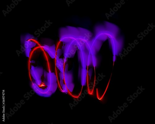 light painting abstract background. curves and waves of purple and red light against a black background