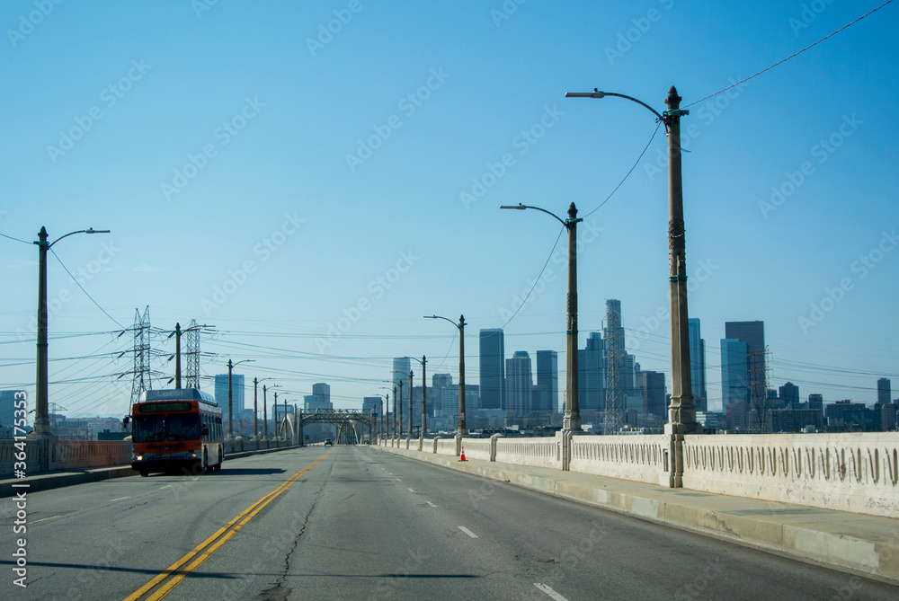Crossing over the bridge to the city of Los Angeles