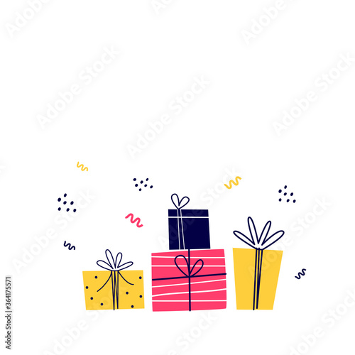Funny presents on a white background. Birthday theme. Flat illustration