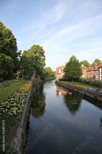 Canterbury, a cathedral city in southeast England featuring canal, laneway and old buildings