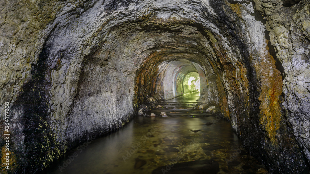 Obraz premium Abandoned Ocean Shore Railroad Creek Tunnel in Davenport, California, USA.