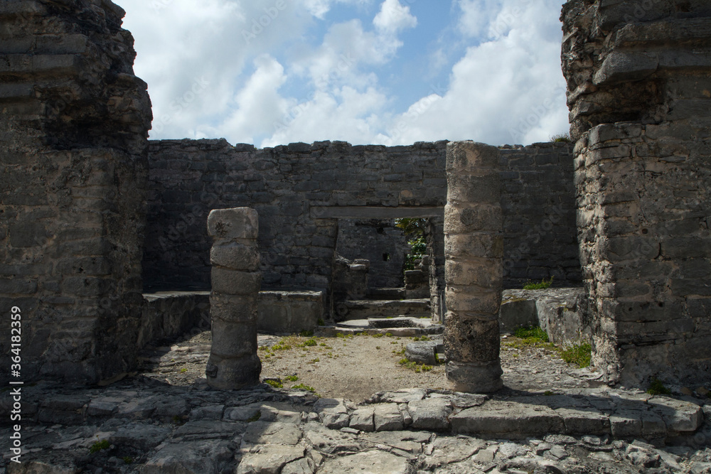 Culture and architecture. Maya civilization. Sacred mayan stone ruins in Tulum, Mexico.