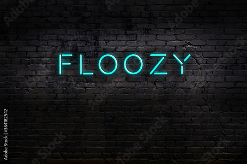 Night view of neon sign on brick wall with inscription floozy photo