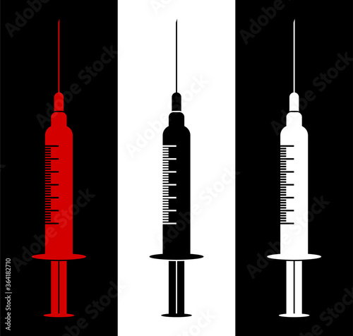 icon, medical syringe in different colors. The benefits and harms of vaccination. Influenza Prevention, Fighting Viral Infections