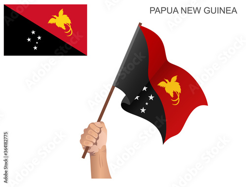 National Flag of Papua New Guinea raised with a stick held in the hand to inflame the spirit of statehood