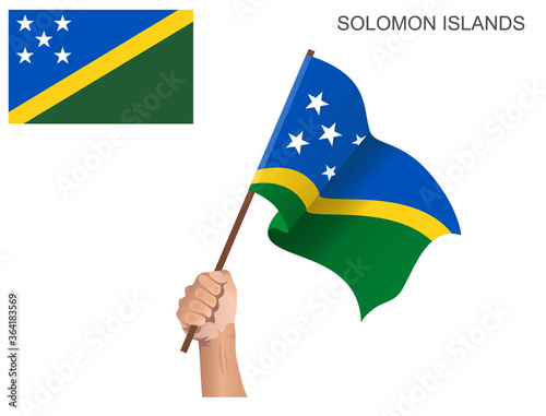 Solomon Islands State Flag hoisted with a stick held by hand to inflame the spirit of statehood